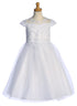 Girls Illusion Neckline Pearl Sequin Corded Embroidered Tulle Communion Plus Size Dress 8.5-20.5